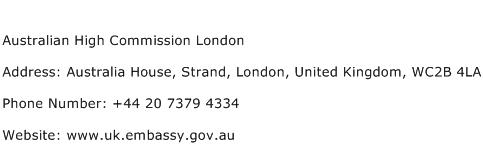 Australian High Commission London Address Contact Number