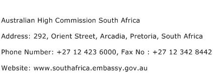 Australian High Commission South Africa Address Contact Number