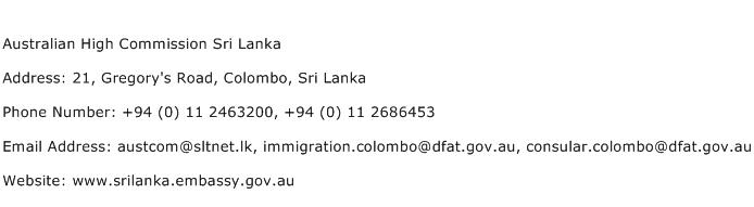 Australian High Commission Sri Lanka Address Contact Number