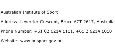 Australian Institute of Sport Address Contact Number
