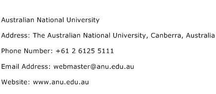 Australian National University Address Contact Number