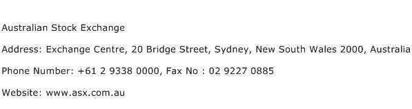 Australian Stock Exchange Address Contact Number