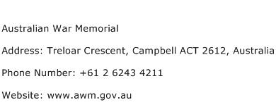 Australian War Memorial Address Contact Number