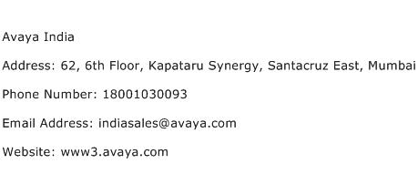 Avaya India Address Contact Number