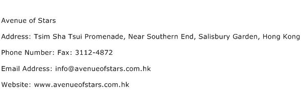 Avenue of Stars Address Contact Number