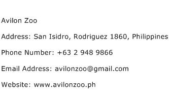 Avilon Zoo Address Contact Number