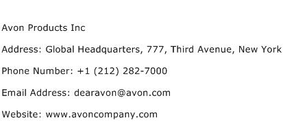 Avon Products Inc Address Contact Number