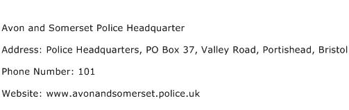 Avon and Somerset Police Headquarter Address Contact Number