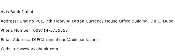 Axis Bank Dubai Address Contact Number