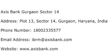 Axis Bank Gurgaon Sector 14 Address Contact Number
