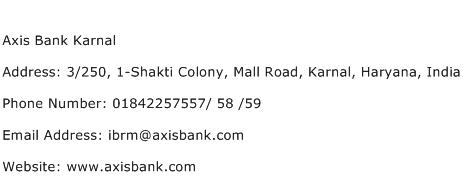 Axis Bank Karnal Address Contact Number