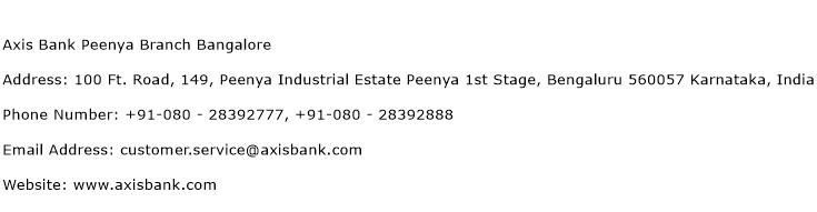 Axis Bank Peenya Branch Bangalore Address Contact Number