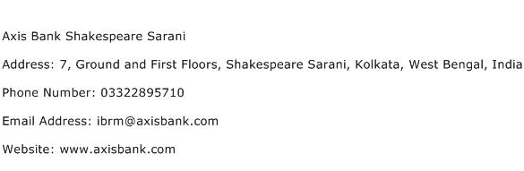 Axis Bank Shakespeare Sarani Address Contact Number
