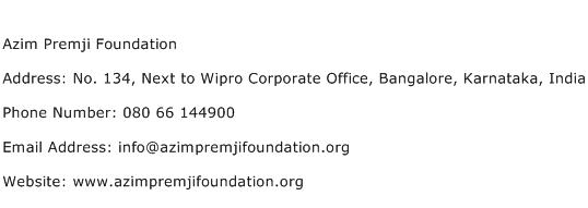 Azim Premji Foundation Address Contact Number