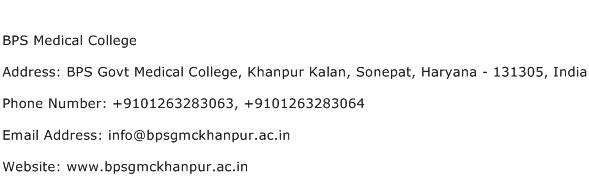 BPS Medical College Address Contact Number