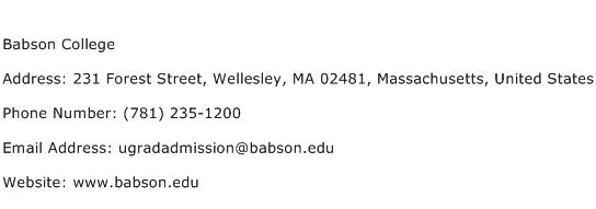 Babson College Address Contact Number