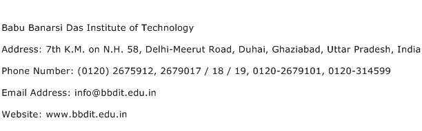 Babu Banarsi Das Institute of Technology Address Contact Number
