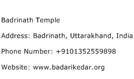 Badrinath Temple Address Contact Number
