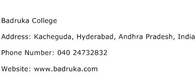 Badruka College Address Contact Number