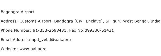 Bagdogra Airport Address Contact Number
