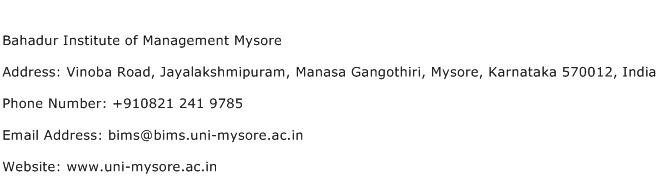 Bahadur Institute of Management Mysore Address Contact Number