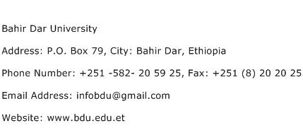 Bahir Dar University Address Contact Number