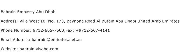 Bahrain Embassy Abu Dhabi Address Contact Number