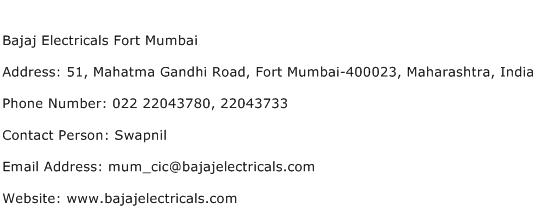 Bajaj Electricals Fort Mumbai Address Contact Number