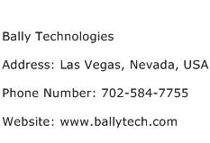 Bally Technologies Address Contact Number