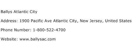 Ballys Atlantic City Address Contact Number