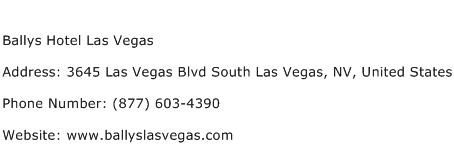 Ballys Hotel Las Vegas Address Contact Number