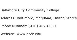 Baltimore City Community College Address Contact Number