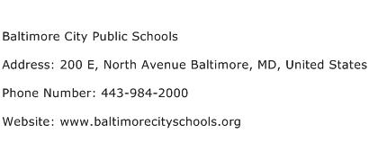Baltimore City Public Schools Address Contact Number