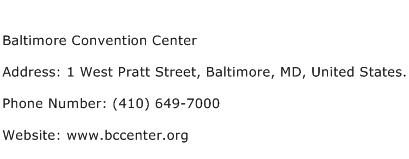 Baltimore Convention Center Address Contact Number