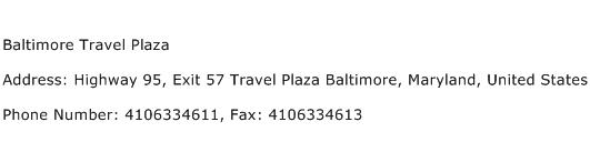 Baltimore Travel Plaza Address Contact Number