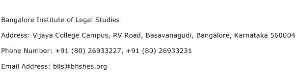 Bangalore Institute of Legal Studies Address Contact Number