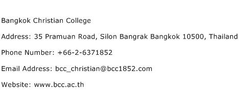 Bangkok Christian College Address Contact Number