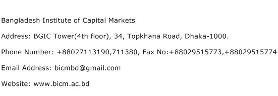 Bangladesh Institute of Capital Markets Address Contact Number