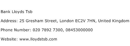 Bank Lloyds Tsb Address Contact Number