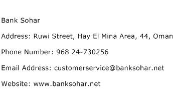 Bank Sohar Address Contact Number