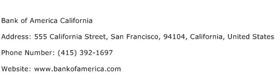 Bank of America California Address Contact Number
