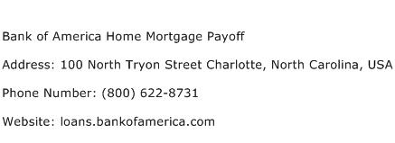 Bank of America Home Mortgage Payoff Address Contact Number