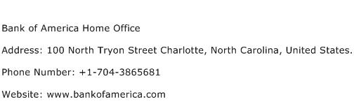 Bank of America Home Office Address Contact Number
