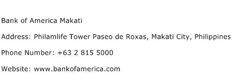 Bank of America Makati Address Contact Number