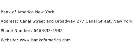 Bank of America New York Address Contact Number