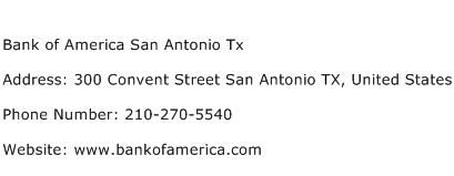 Bank of America San Antonio Tx Address Contact Number