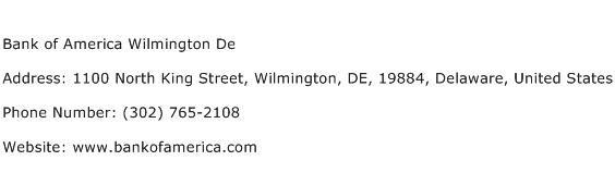 Bank of America Wilmington De Address Contact Number