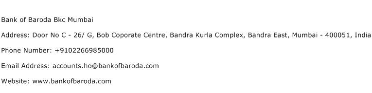 Bank of Baroda Bkc Mumbai Address Contact Number