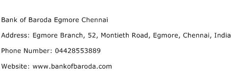 Bank of Baroda Egmore Chennai Address Contact Number