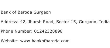 Bank of Baroda Gurgaon Address Contact Number